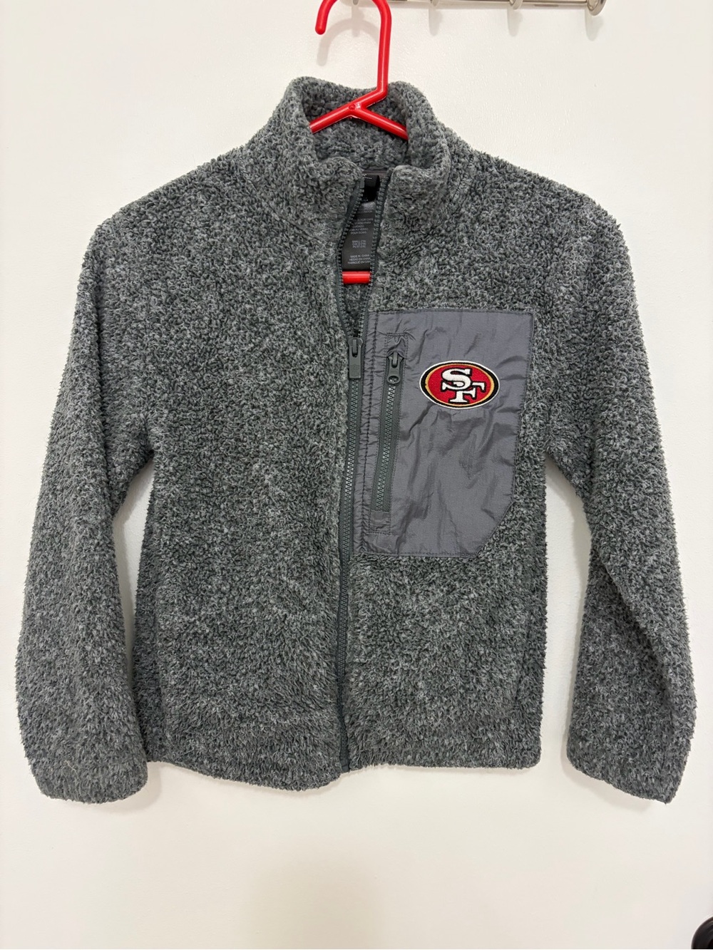 NFL 49ers Kids Gray Sherpa Puffer Jacket with Team Patch